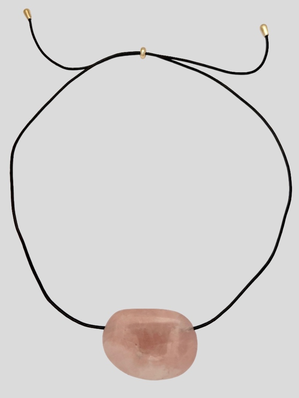 Semi-Precious Stone Pink Bean Pebble Pendant Necklace Leather Cord